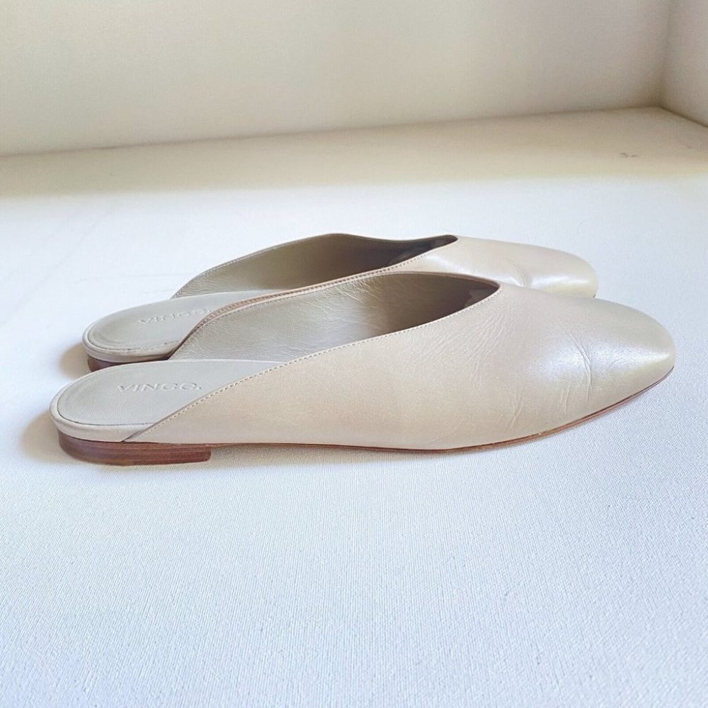 Vince Nude Beige Leather Slip on Slides 9.5